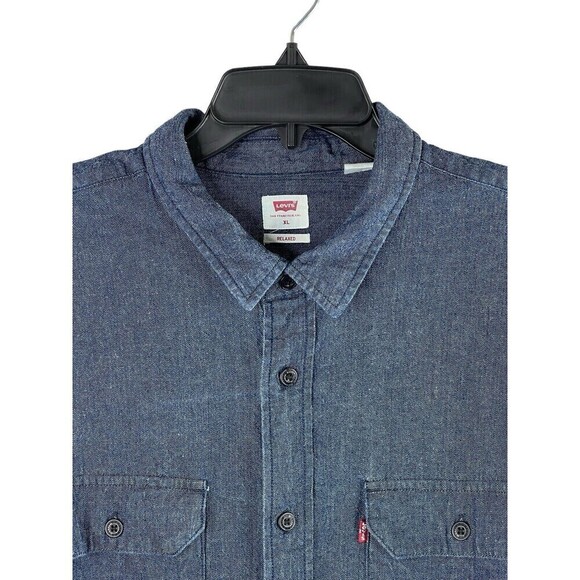 Levi's Shirt Men's Size XL Relaxed Fit Blue Dark Indigo Denim Chambray LS - Picture 1 of 9